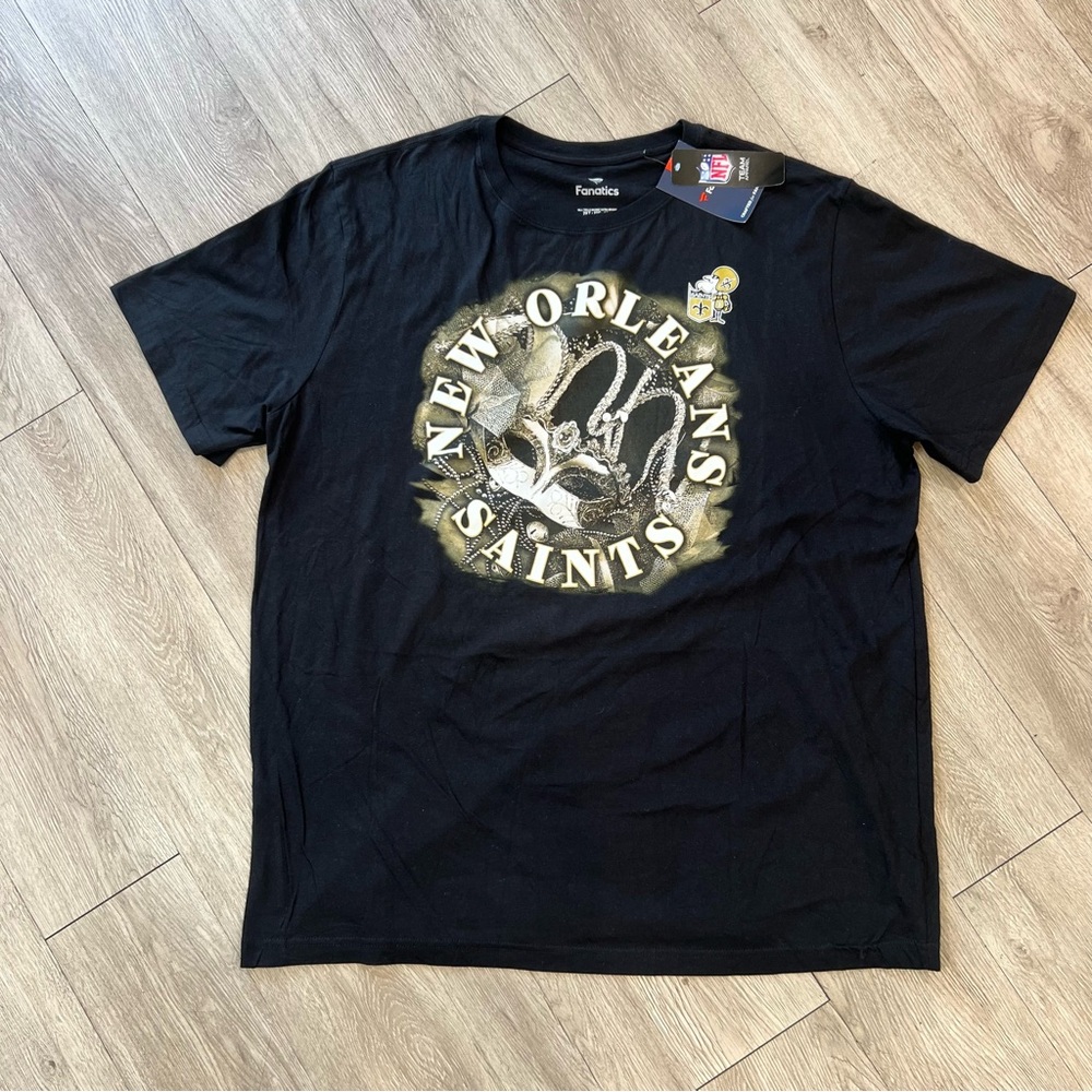 Fanatics New Orleans Saints NFL T-Shirt Mens 2XT Black Mardi Gras Mask Graphic